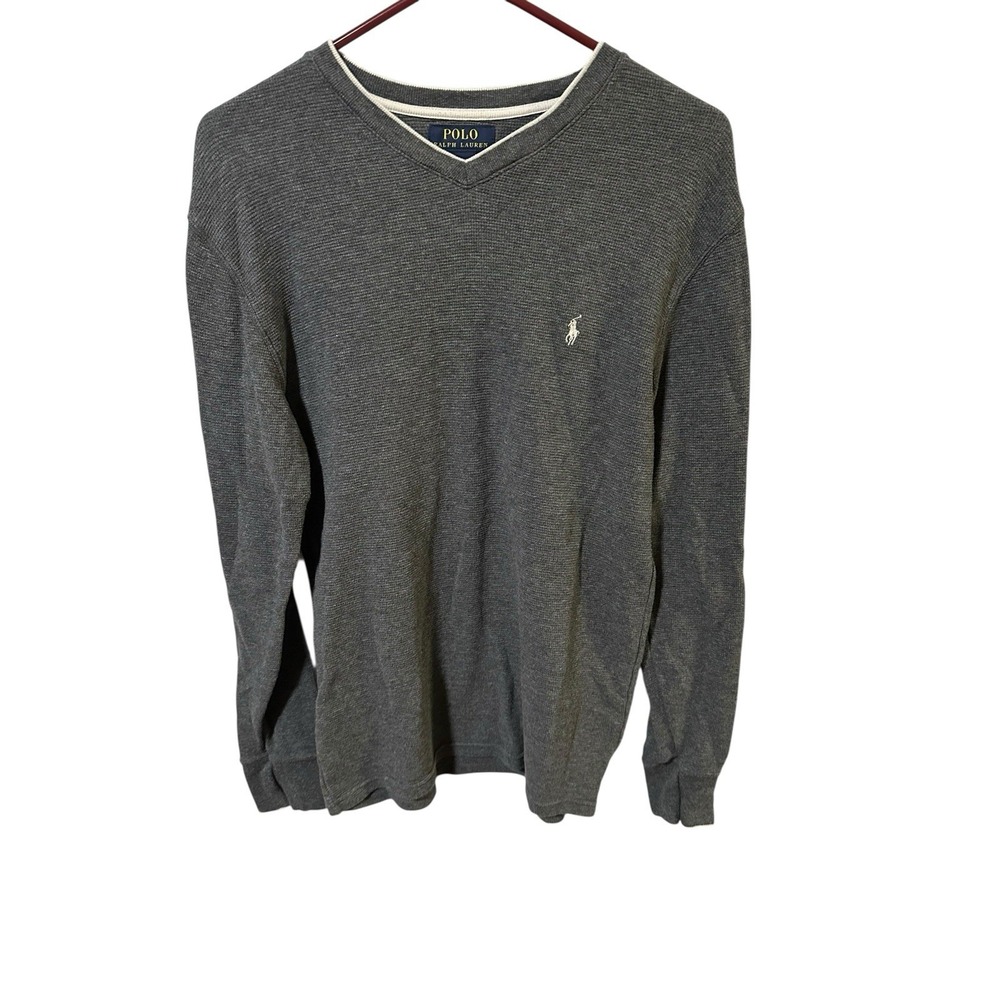 Ralph Lauren Polo Size Medium Men Waffle Weave Long Sleeve Shirt Top Gray